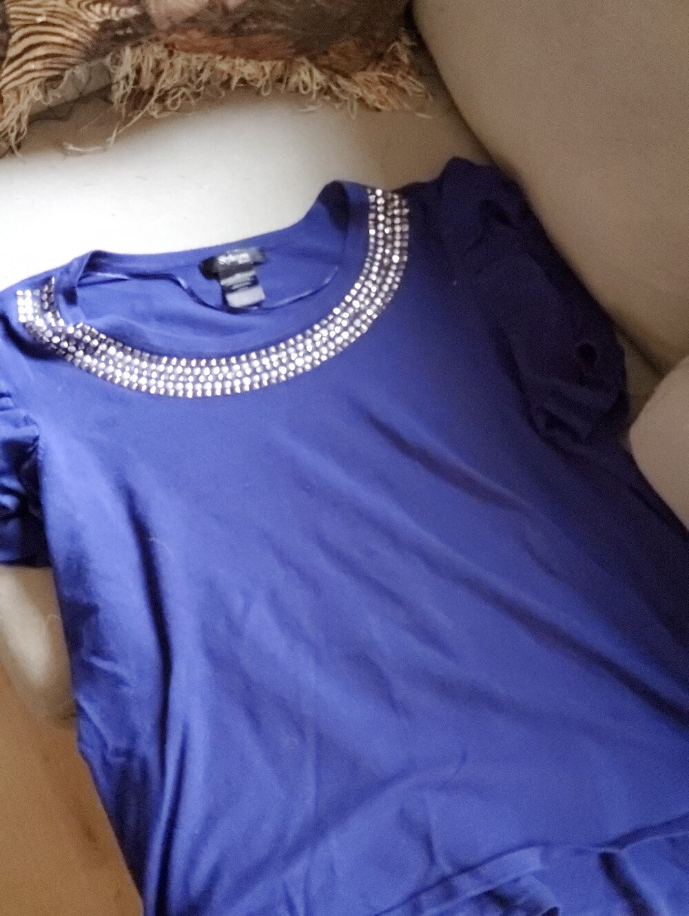 Embellished Jewel-Neck Purple Women's Top